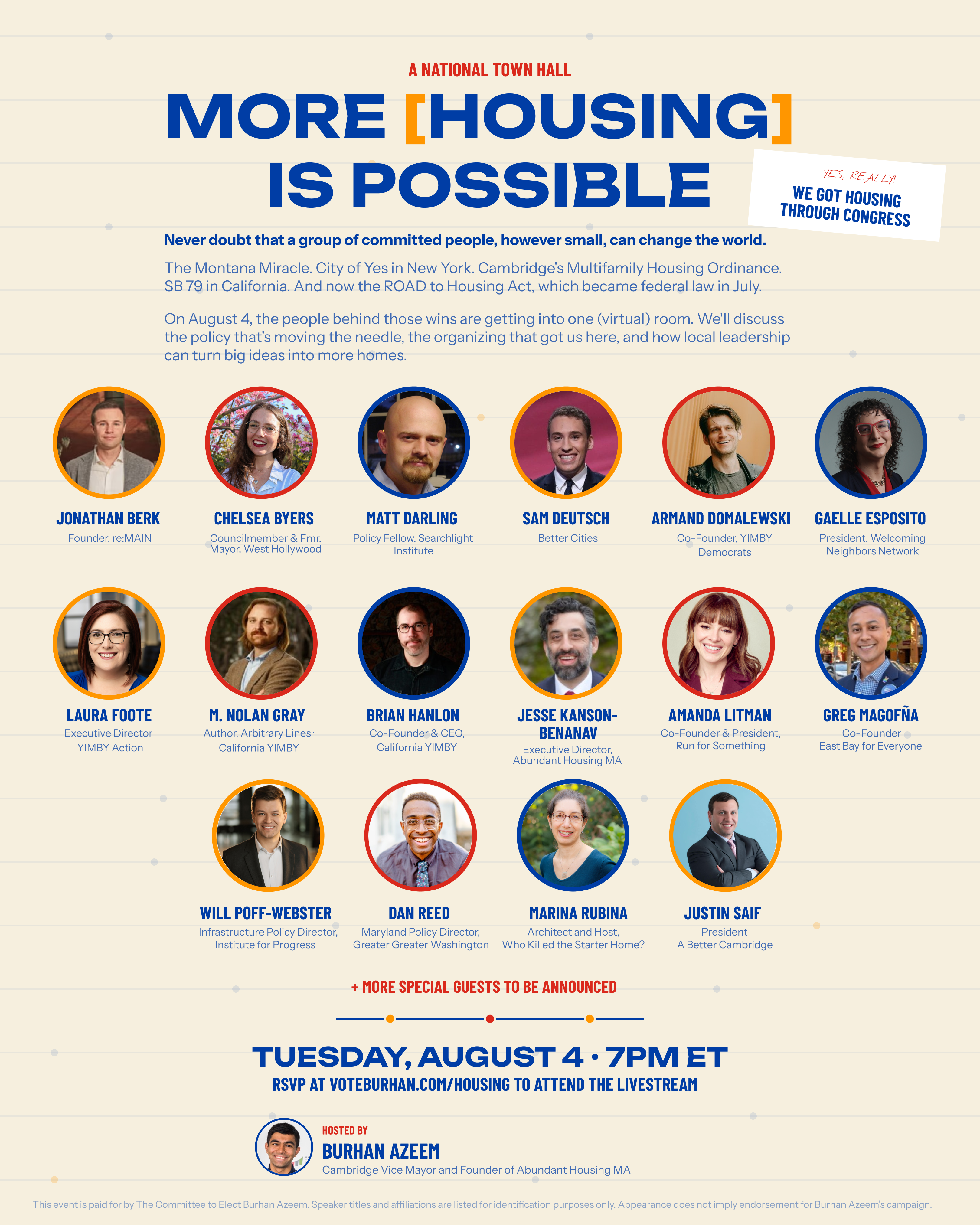 More [Housing] Is Possible — A National Town Hall, Tuesday August 4, 7PM ET